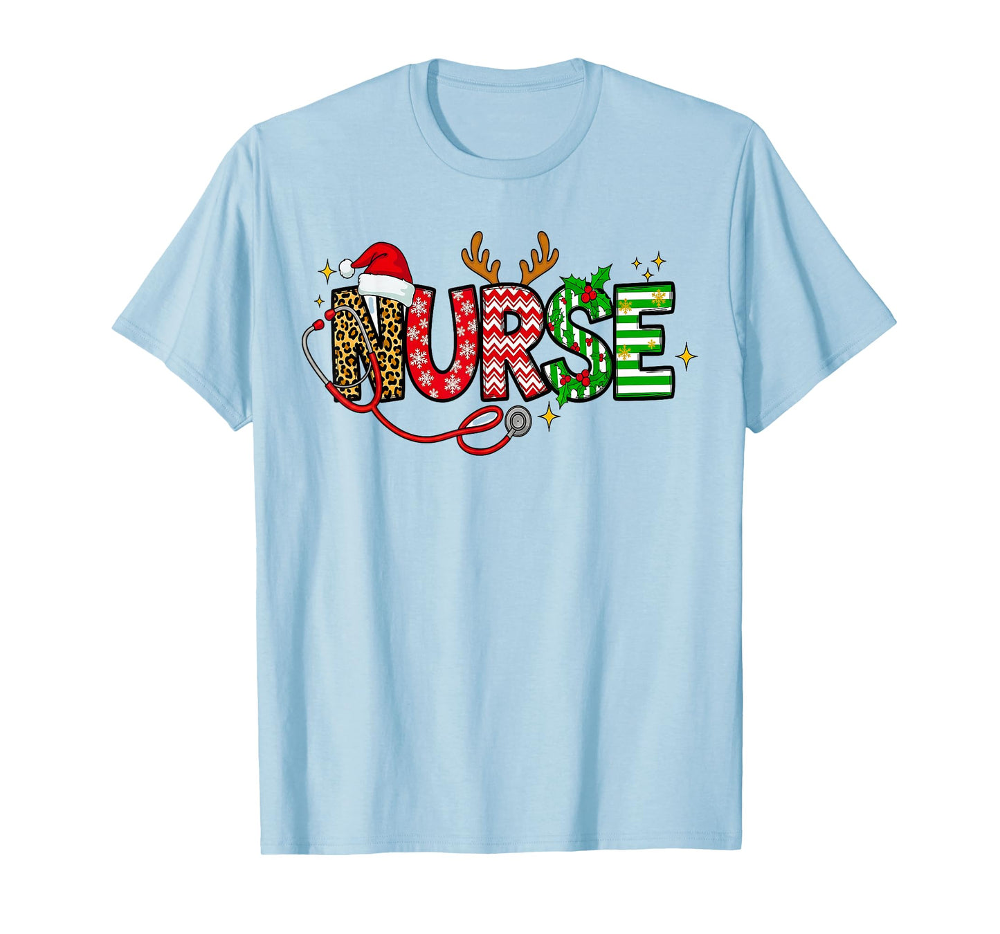 Stethoscope Santa Hat Reindeer Xmas Christmas Nurse T-Shirt