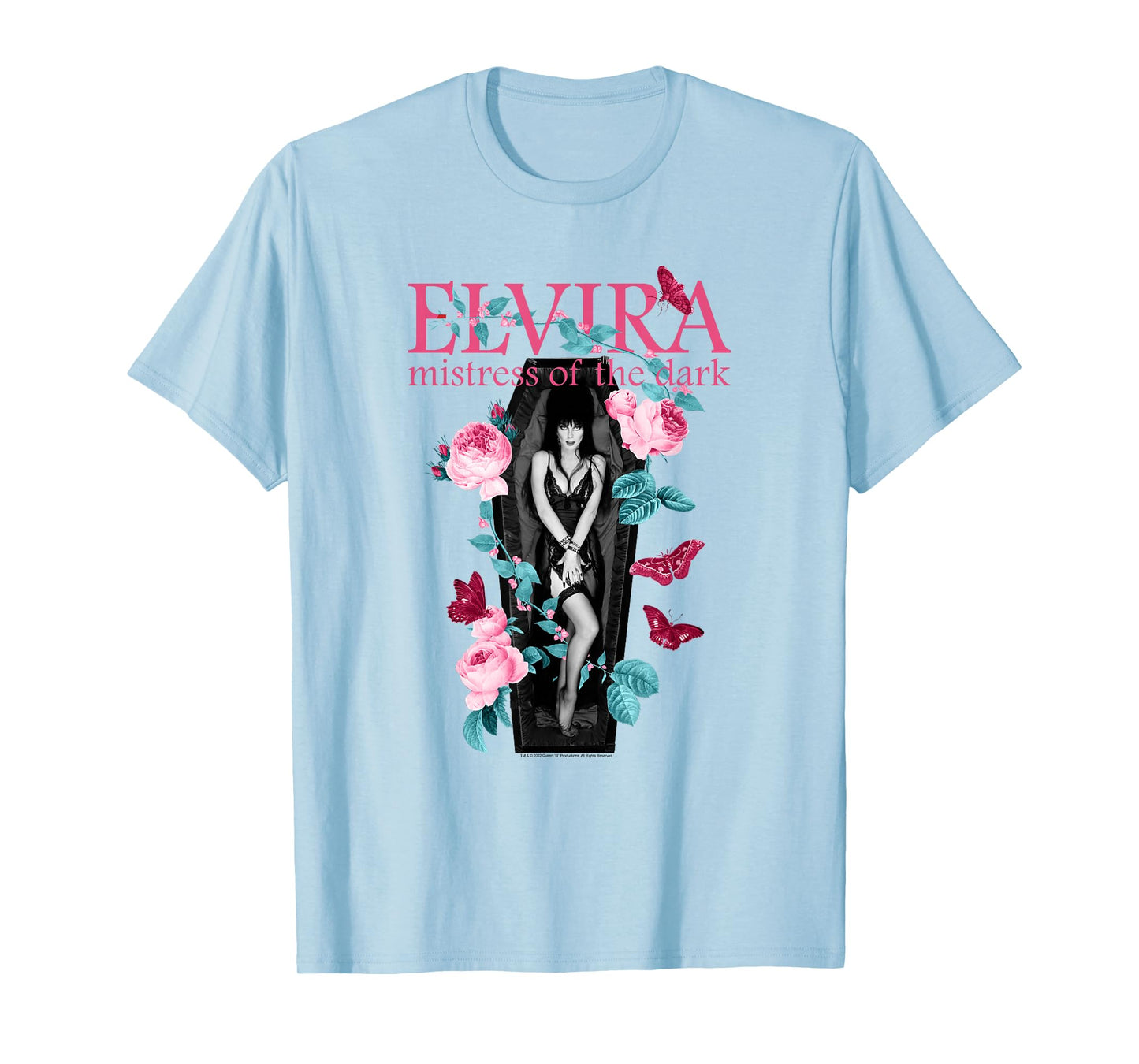 Elvira Mistress of the Dark Butterflies and Roses Retro T-Shirt