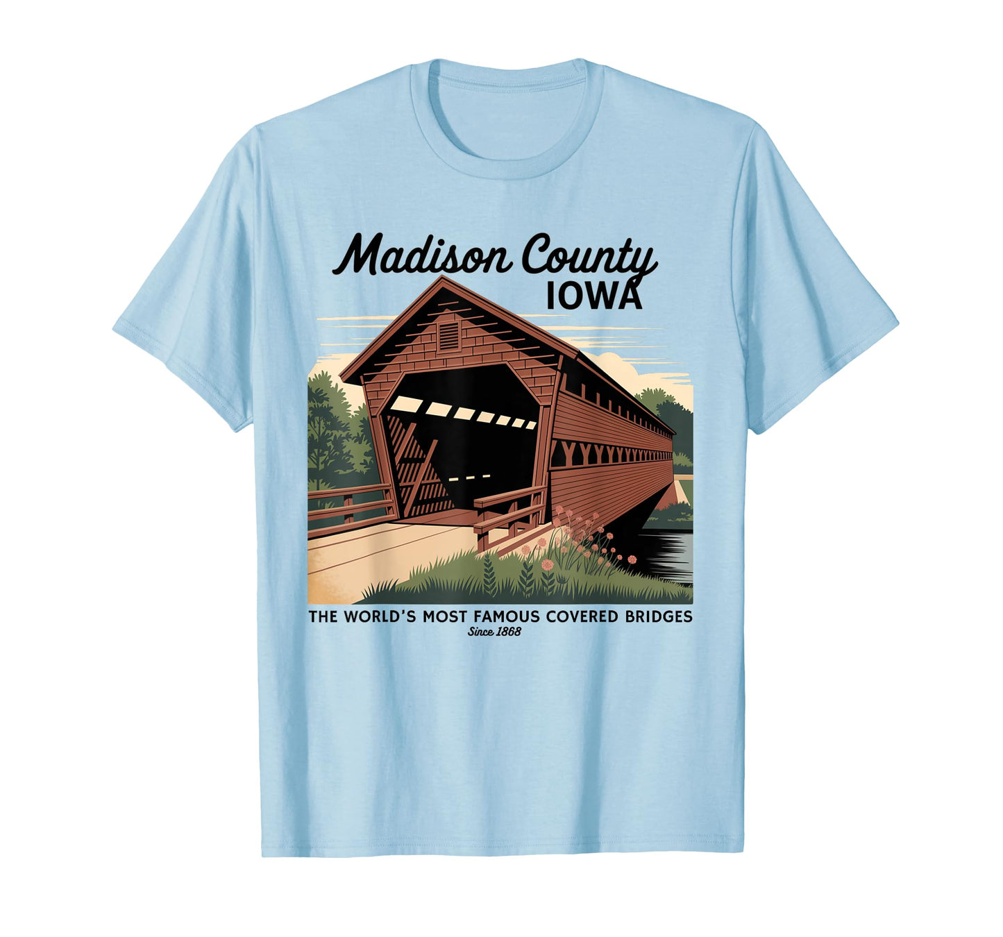 Vintage Poster-Style Covered Bridges Madison County Iowa T-Shirt