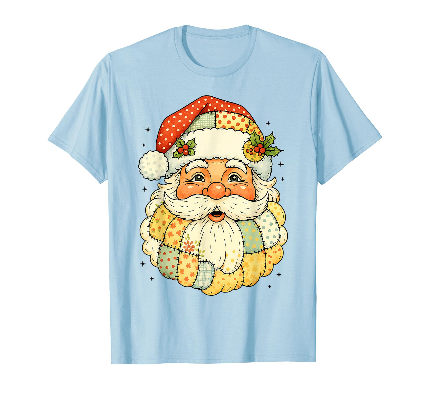 Retro Patchwork Santa Claus Funny Vintage Christmas T-Shirt