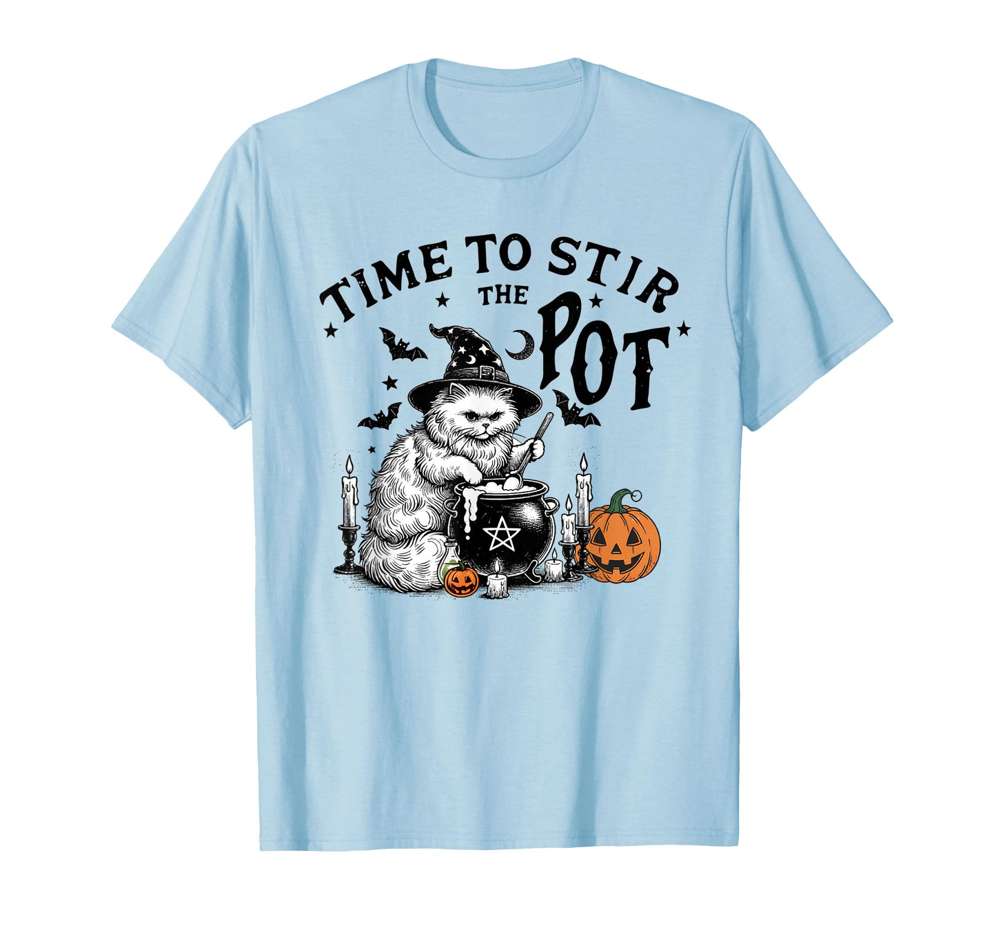 Time to Stir The Pot Funny Cat Witch Halloween Spooky Season T-Shirt