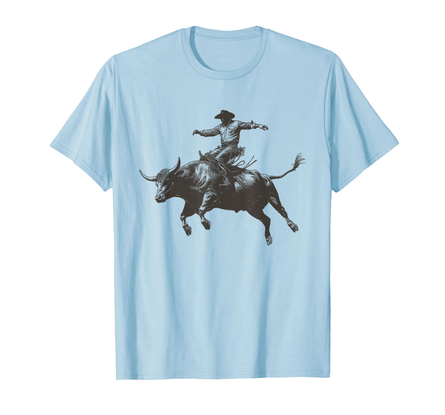 Vintage Cowboy Festival Country Music Concert Grey Cowboy Riding Bull T-Shirt - Unisex-Adults & Kids - Short Sleeve - Classic Fit - Crew Neck - Small