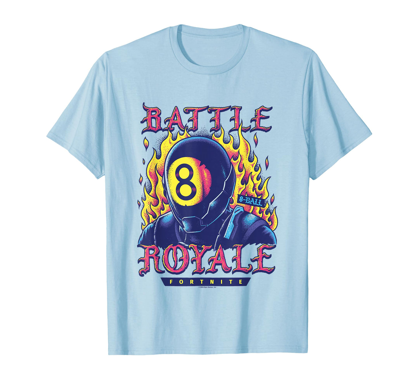 Fortnite Battle Royale 8-Ball On Fire Retro Big Chest Poster T-Shirt