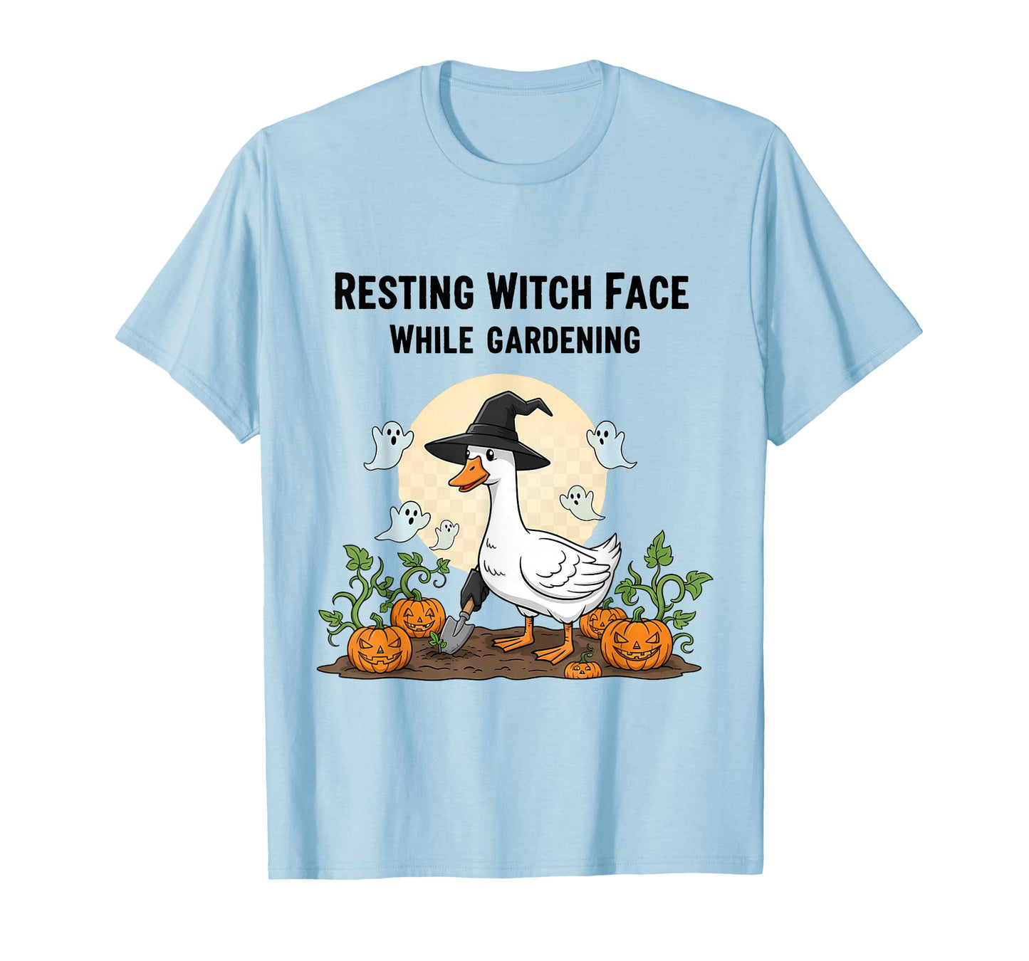 Gardening Goose Halloween Resting Witch Face Funny Pumpkin T-Shirt