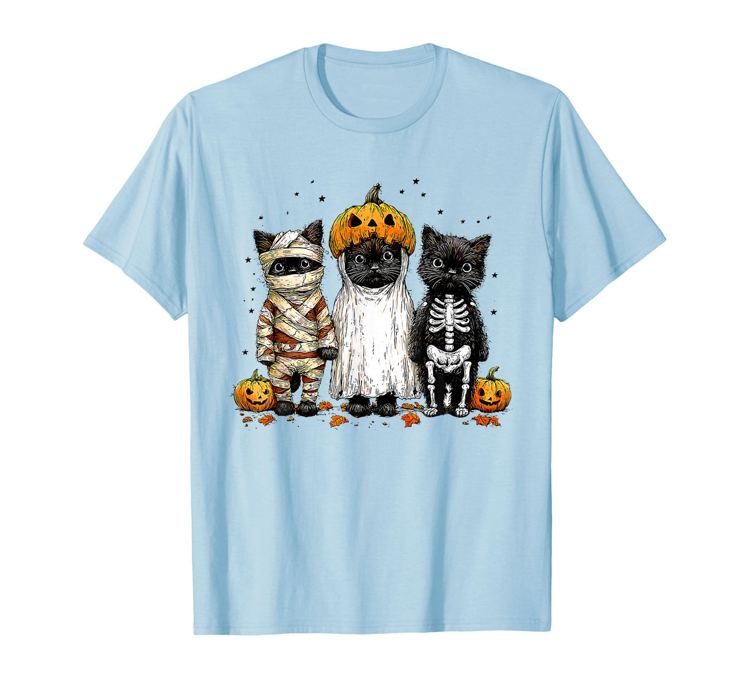 Retro Black Cat Witch Scary Halloween Pumpkin Costume T-Shirt