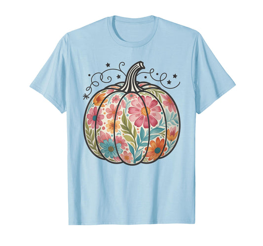 Floral Boho Pumpkin Preppy Fall Thanksgiving Cozy Season T-Shirt
