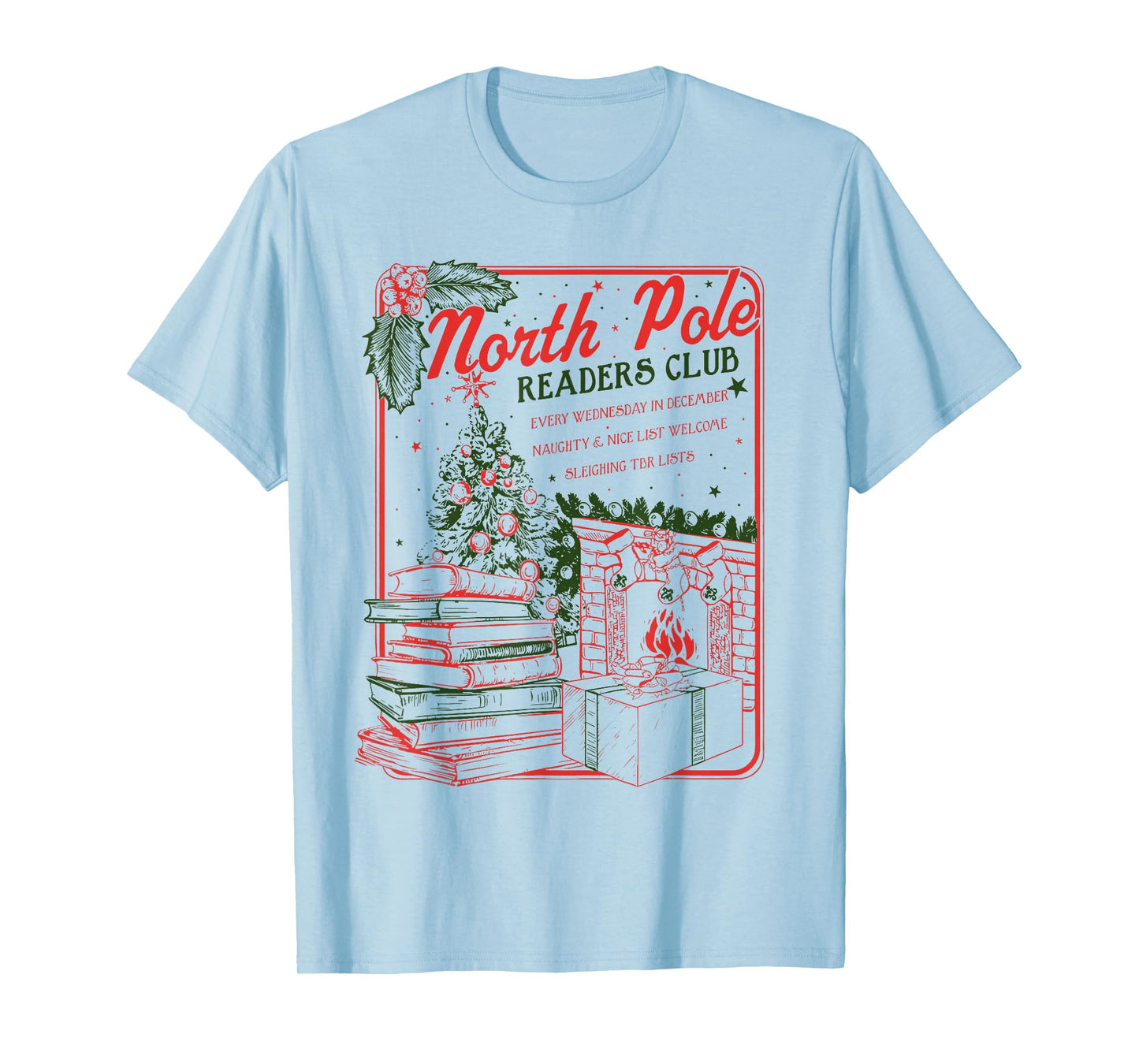 North Pole Readers Club Holiday Bookish Christmas Xmas Tree T-Shirt