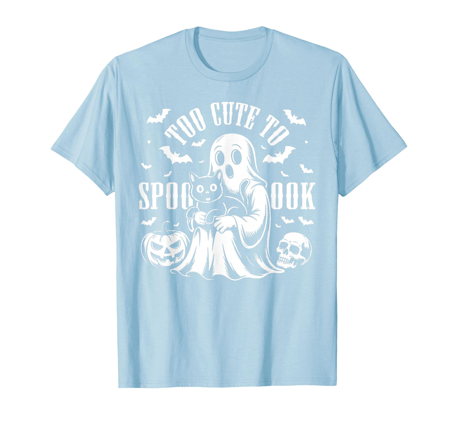 Too Cute to Spook Pet Funny Spooky Halloween Boo Ghost Cat T-Shirt