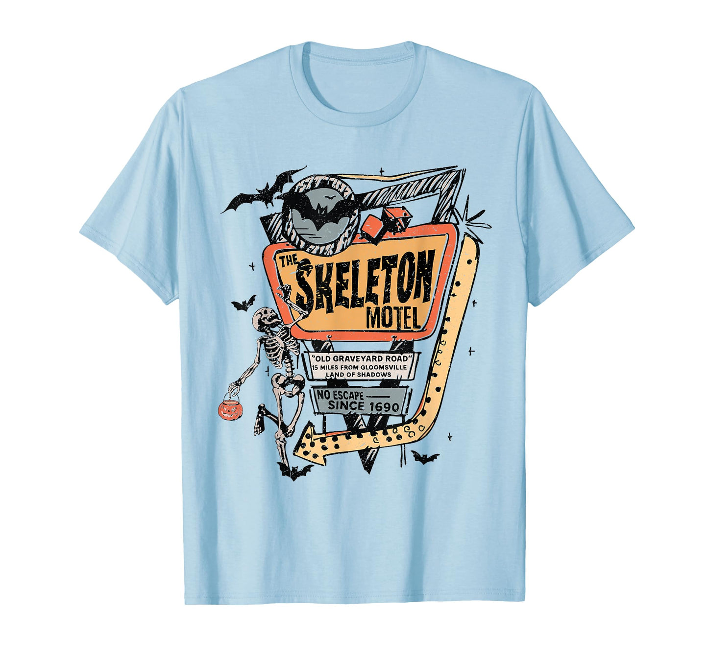 Funny Retro The Skeleton Motel Graveyard Spooky Halloween T-Shirt
