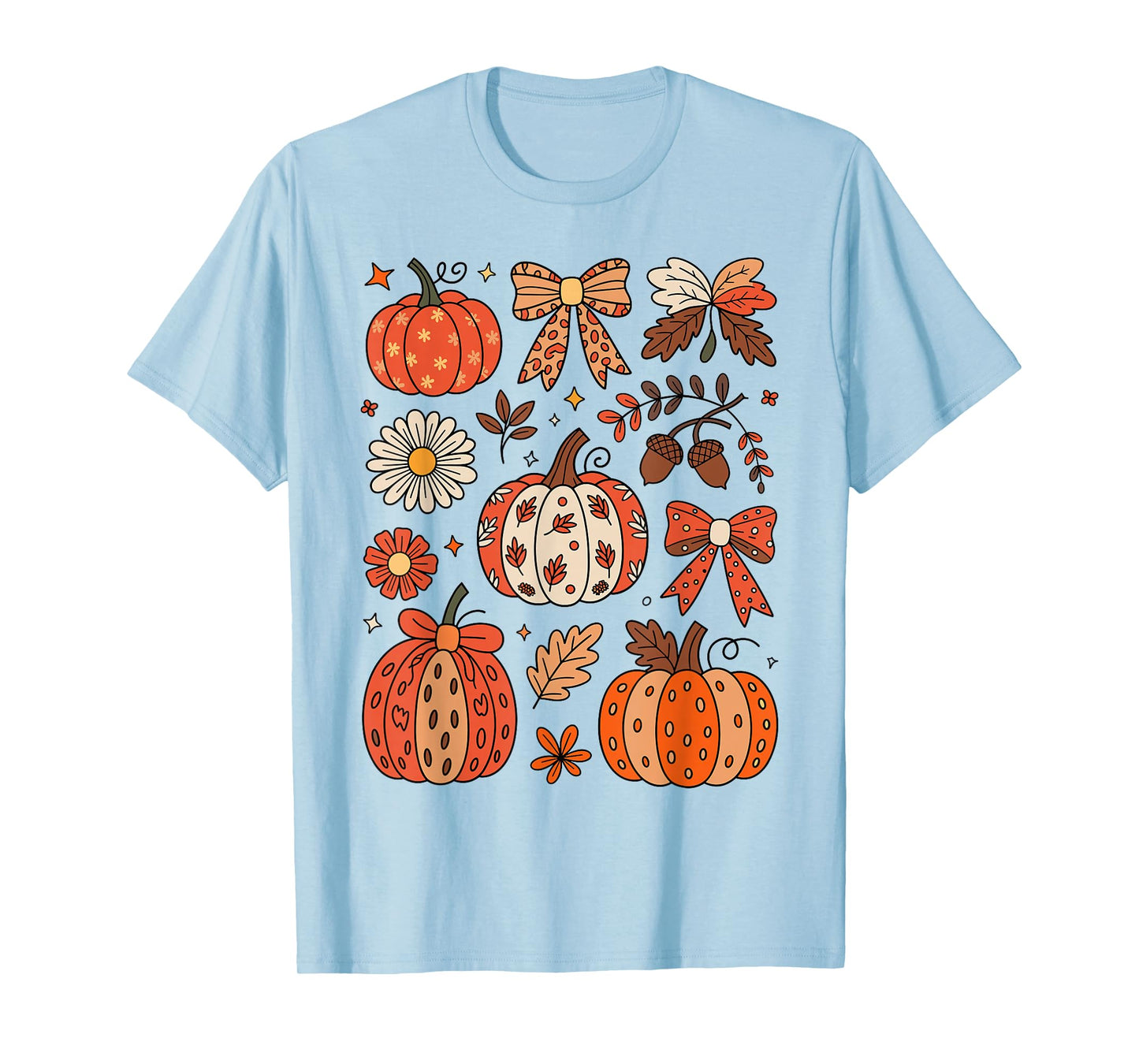 Fall Boho Floral Pumpkin Coquette Bow Thanksgiving Vintage T-Shirt
