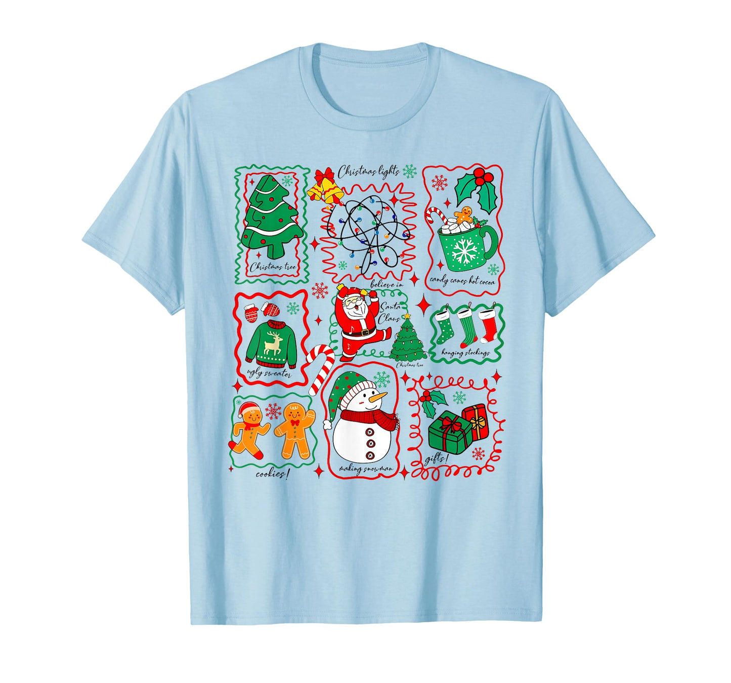 Retro Christmas Santa Claus Cocoa Xmas Tree Snowman T-Shirt