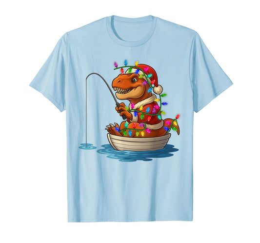 Dinosaur T-Rex Santa Fisherman Christmas Fishing Lovers T-Shirt