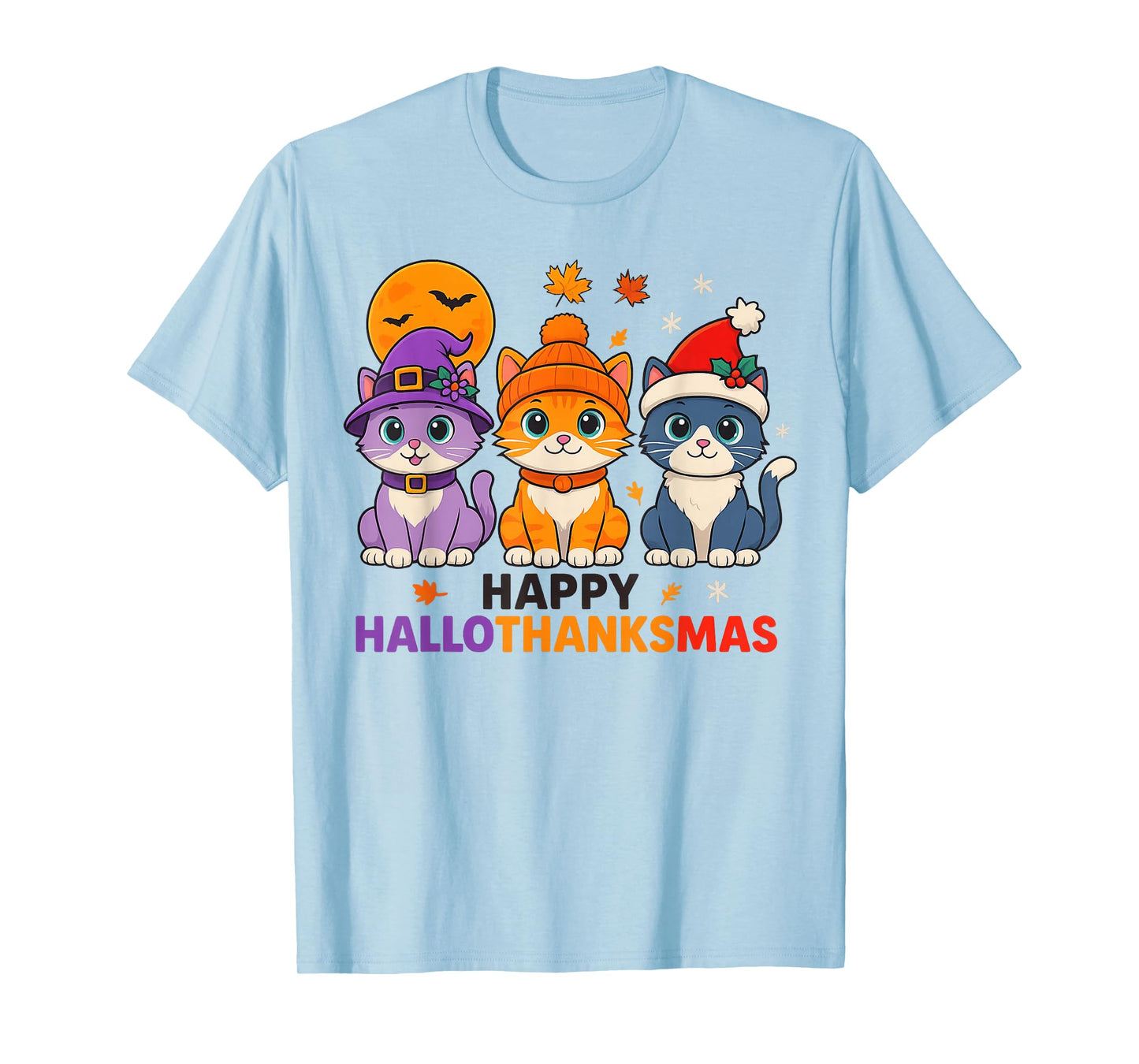 Cat Halloween Christmas Happy Hallothanksmas Thanksgiving T-Shirt