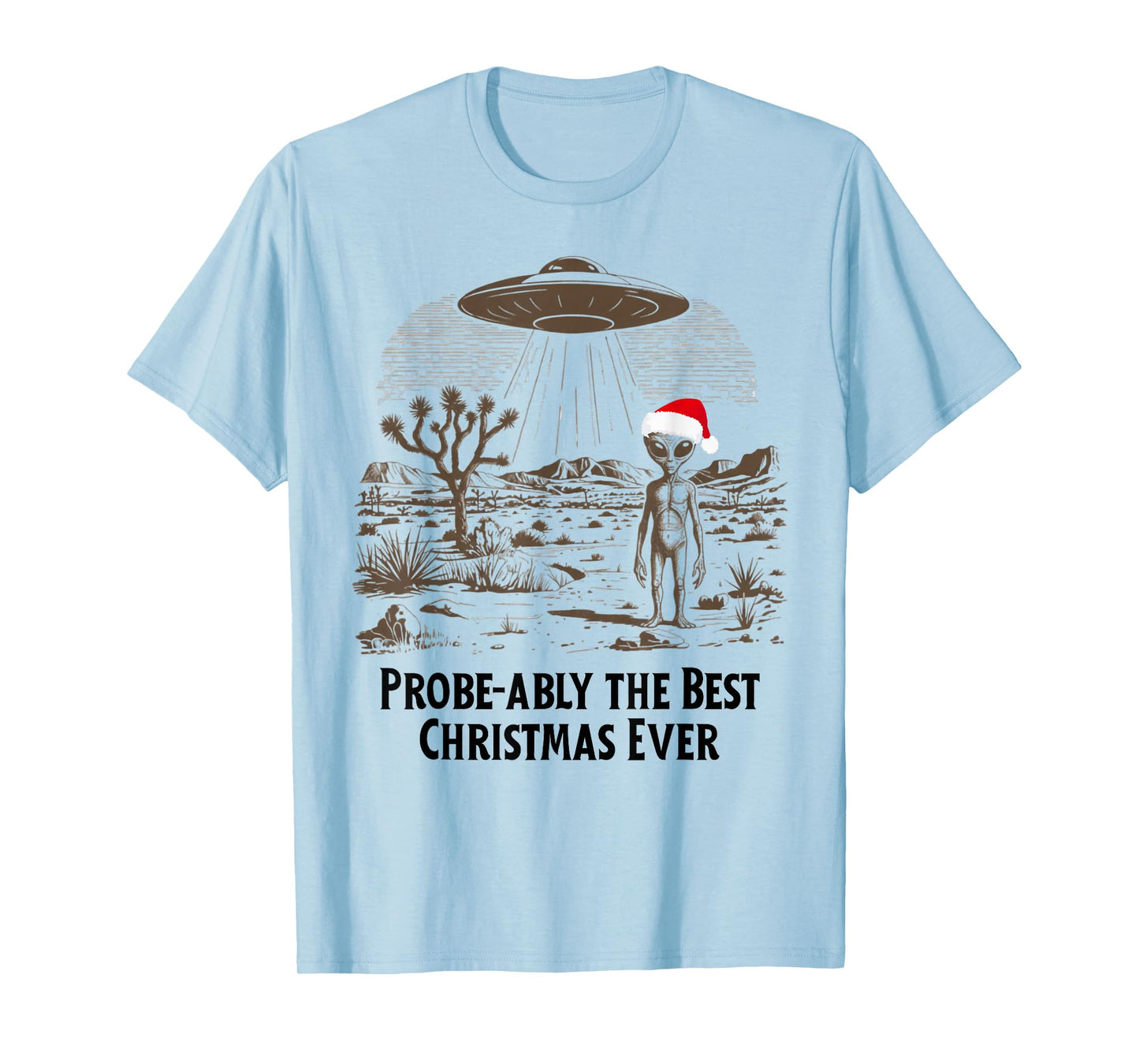 Funny Alien UFO Christmas Santa Hat Holiday Design T-Shirt