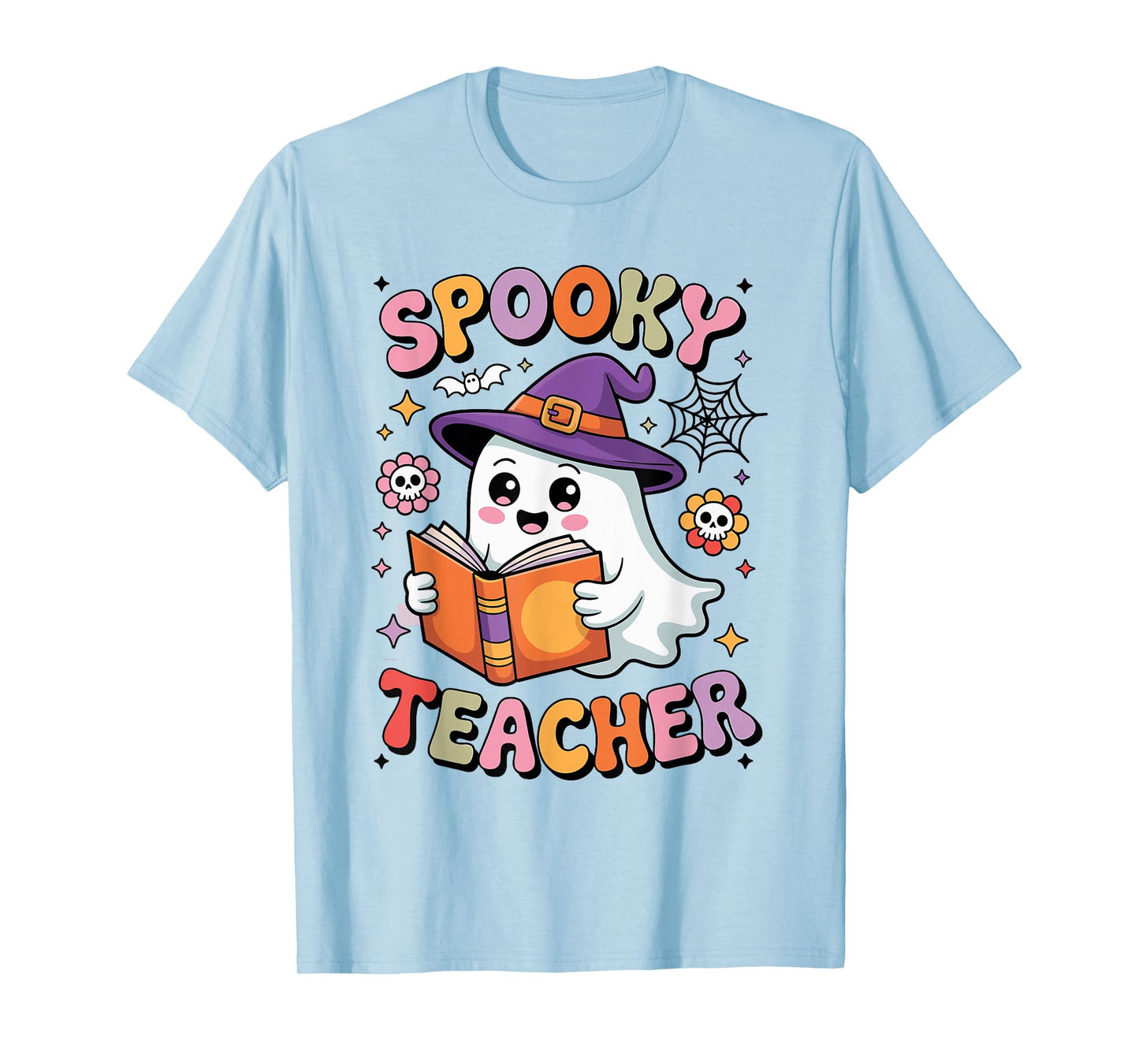 Ghost Reading Book Spooky Teacher Halloween Women T-Shirt