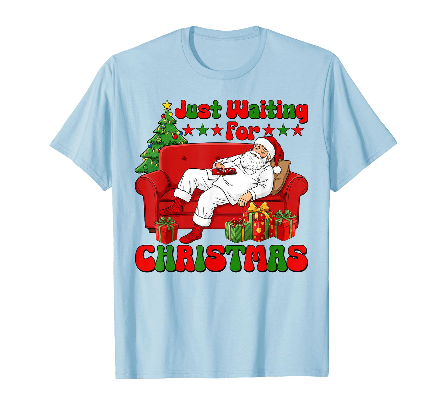 Just Waiting for Christmas Santa Retro Funny Christmas Vibes T-Shirt