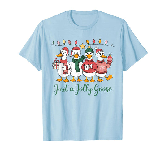 Just A Jolly Goose Christmas Santa Bow Xmas Light Men Women T-Shirt