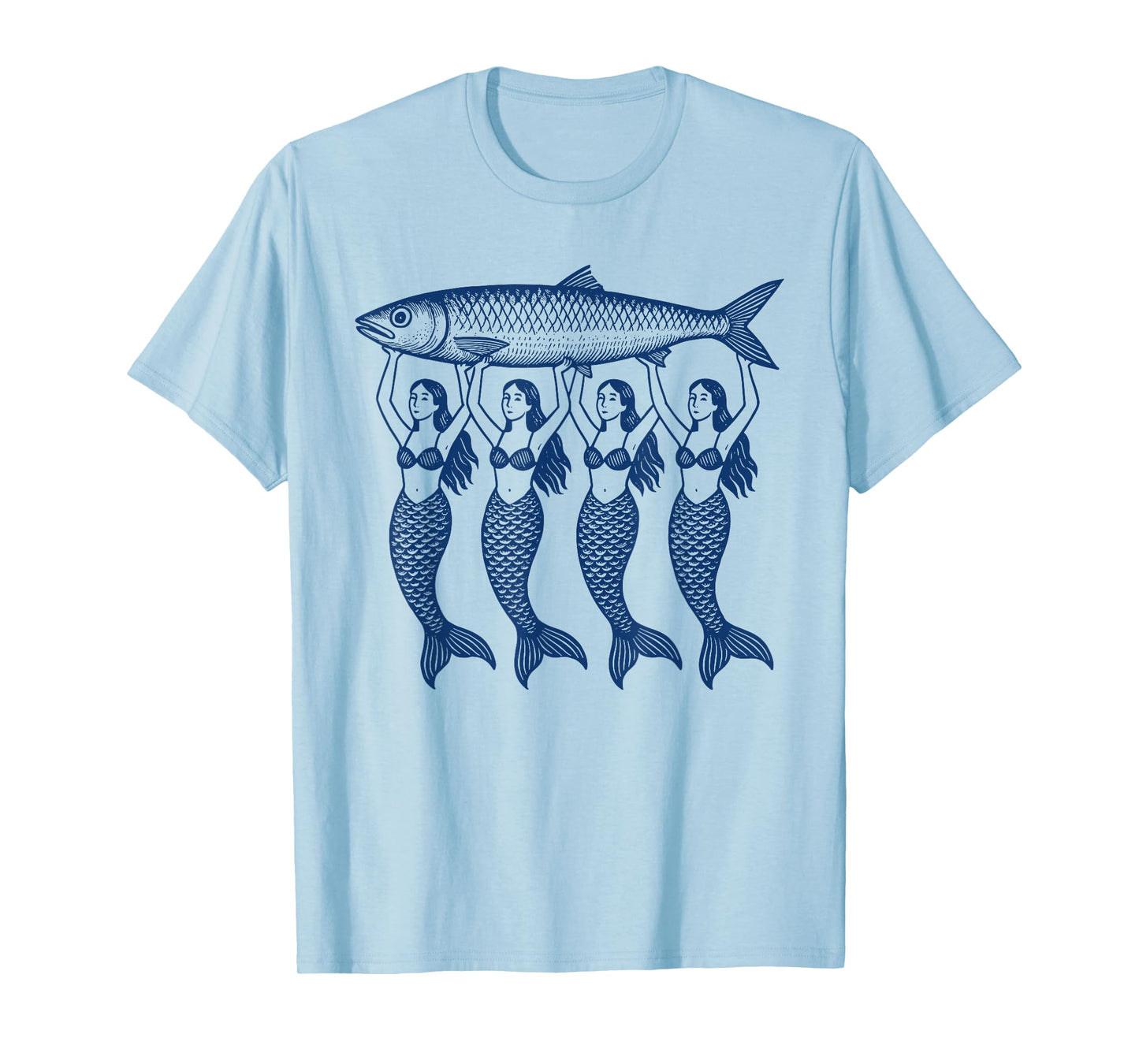 Sardine Fish Mermaid Coastal Summer Retro Graphic T-Shirt