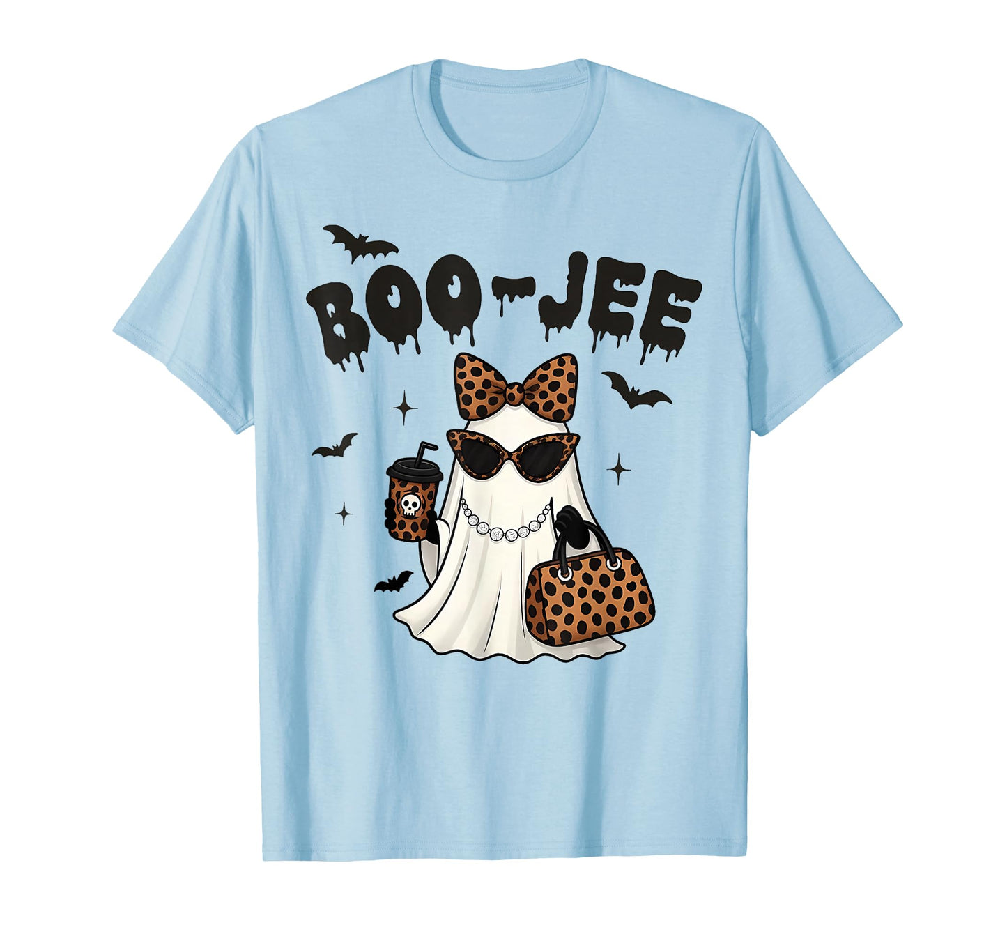Coquette Leopard Ghost Coffee Boo-JEE Halloween Boujee Ghost T-Shirt