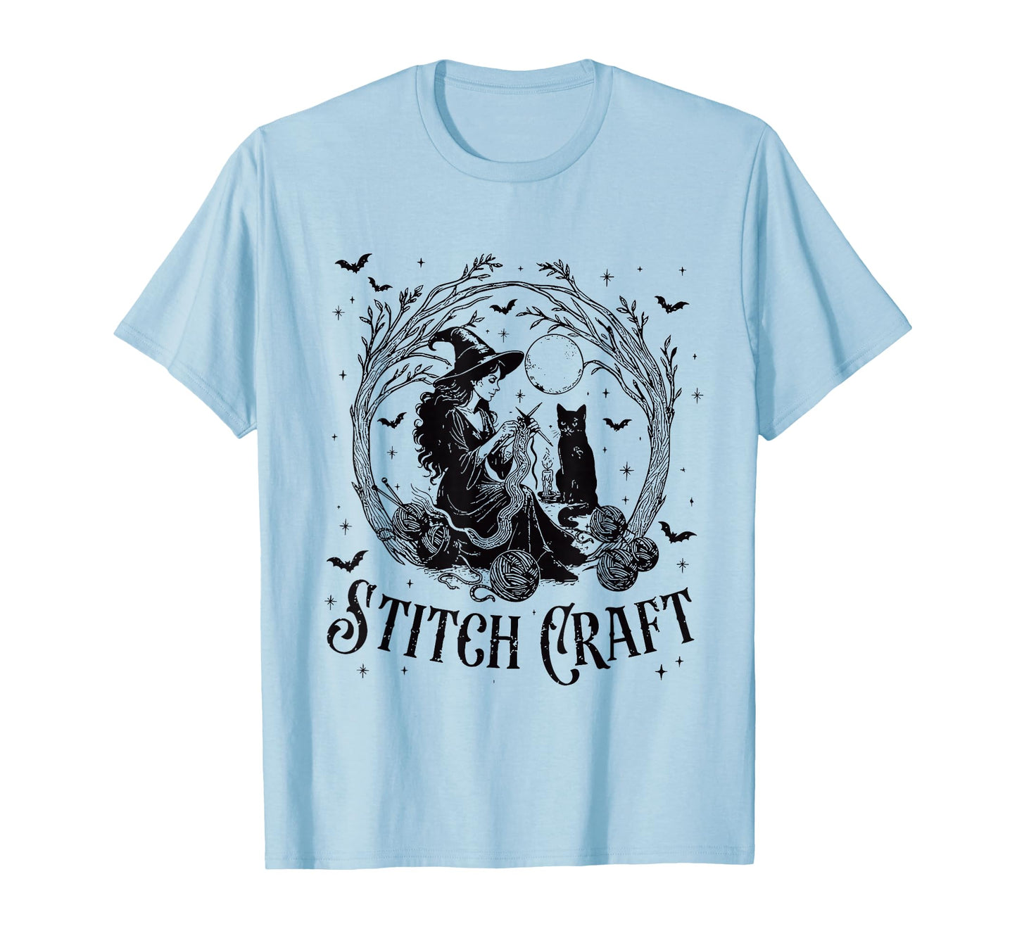 Stitch Craft Salem Witch Halloween Cat Witch Girls Trip T-Shirt