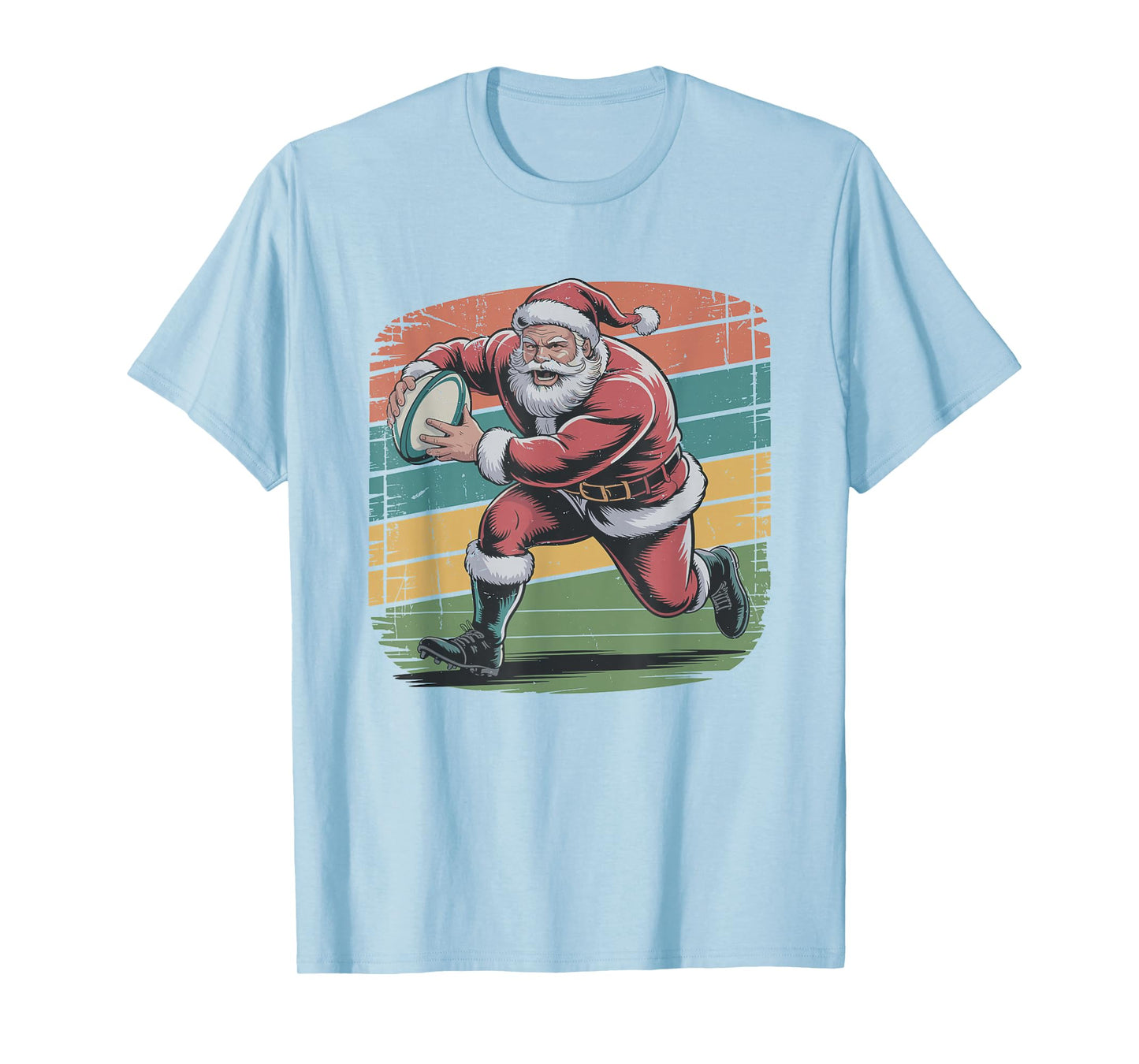 Retro Santa Playing Rugby Vintage 90s Christmas Holiday T-Shirt