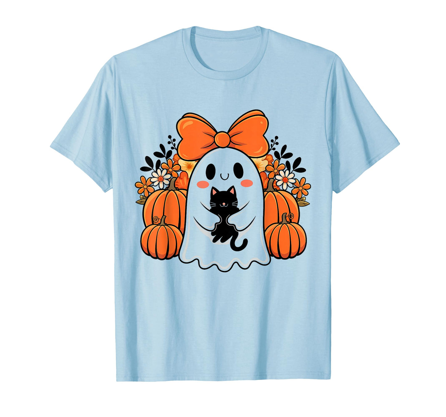 Fun Halloween Ghost Holding Black Cat Vintage Men Women T-Shirt