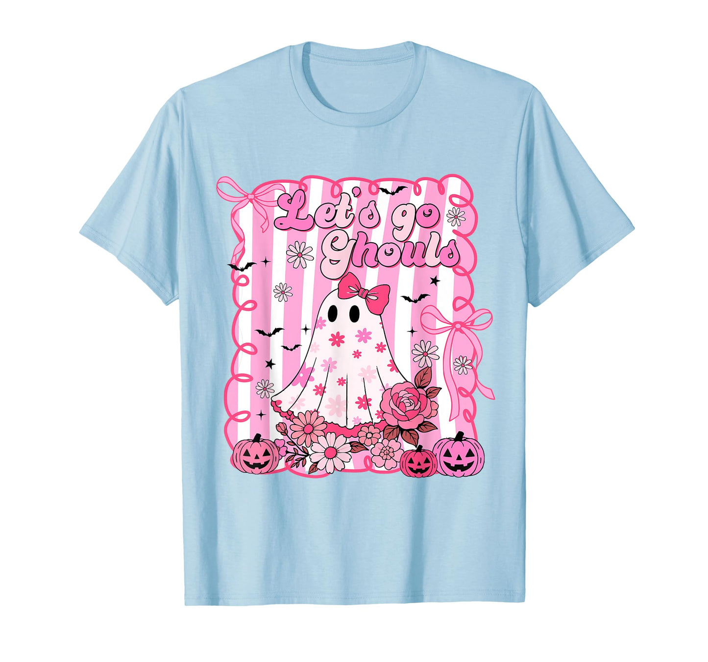 Halloween Lets Go Ghouls Ghost Coquette Bow Women Girl Kids T-Shirt