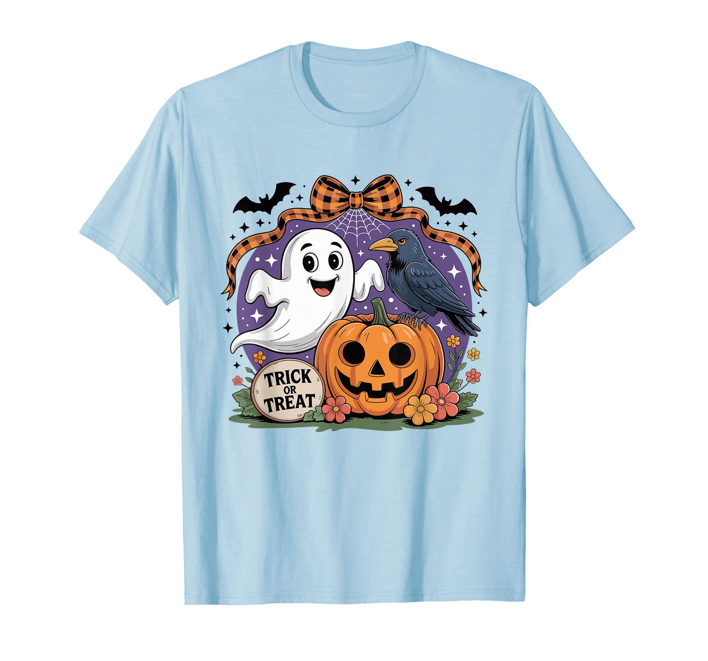 Coquette Floral Ghost Halloween Crow Spooky Trick Or Treat T-Shirt