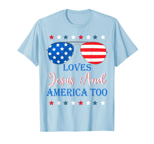 Loves Jesus America Too Toddler Boy USA Flag Christ Patriot T-Shirt