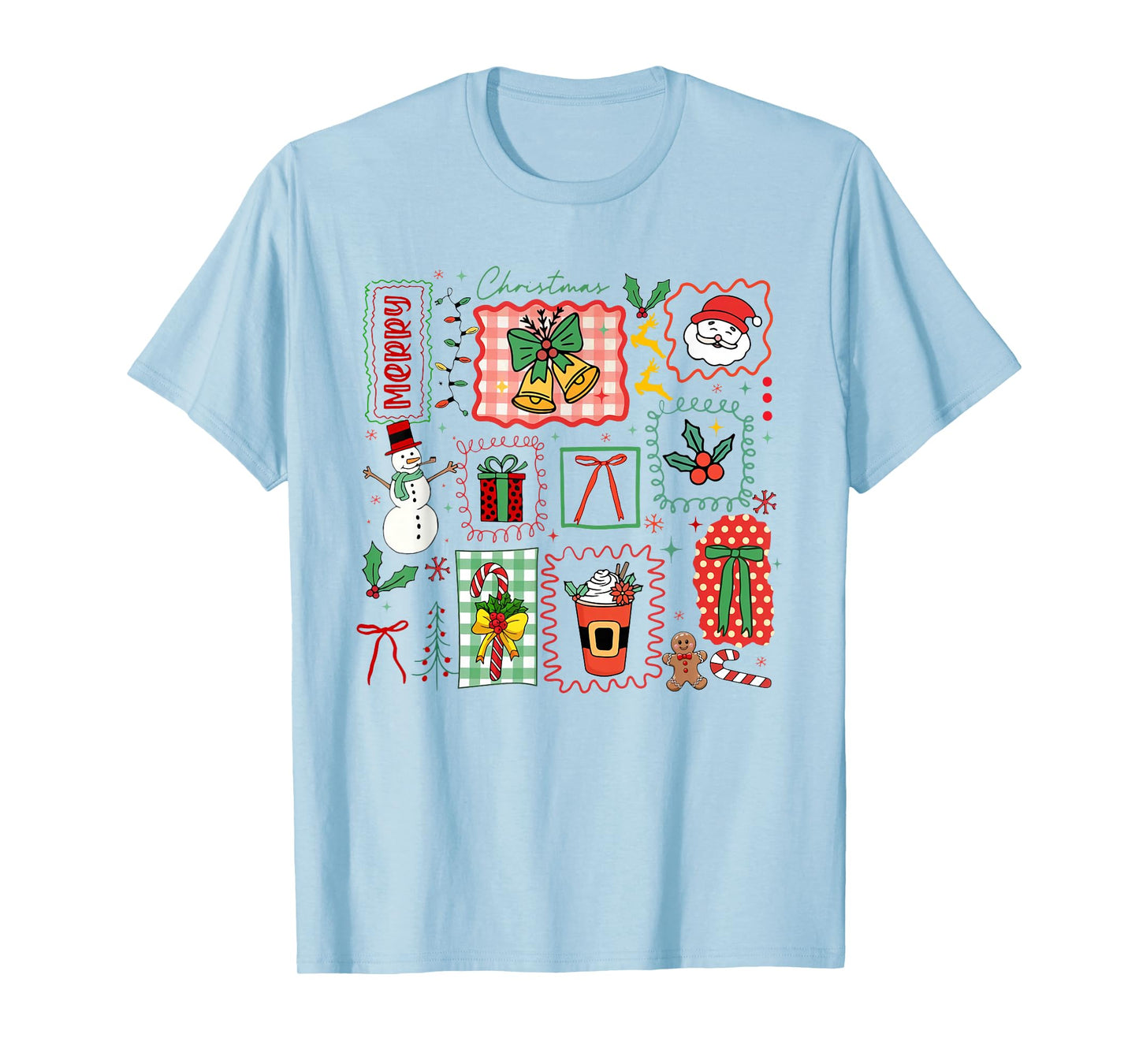 Cute Coquette Bow Christmas Santa Snowman Vintage Merry Xmas T-Shirt