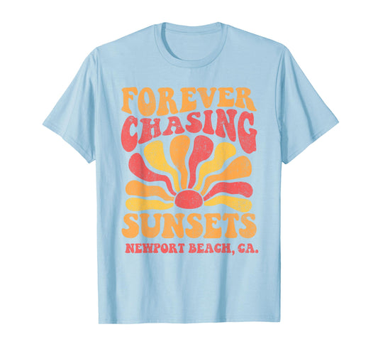 Forever Chasing Sunsets Newport Beach California 70s Retro T-Shirt