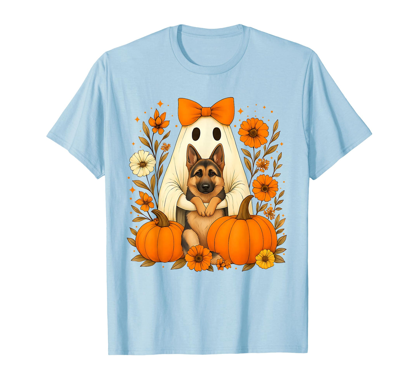 Funny Halloween Ghost Holding German Shepherd Dog Lovers T-Shirt