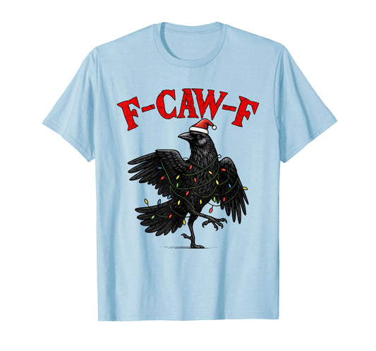 Black Crow F-Caw-F Funny Retro Christmas Lights Santa hat T-Shirt