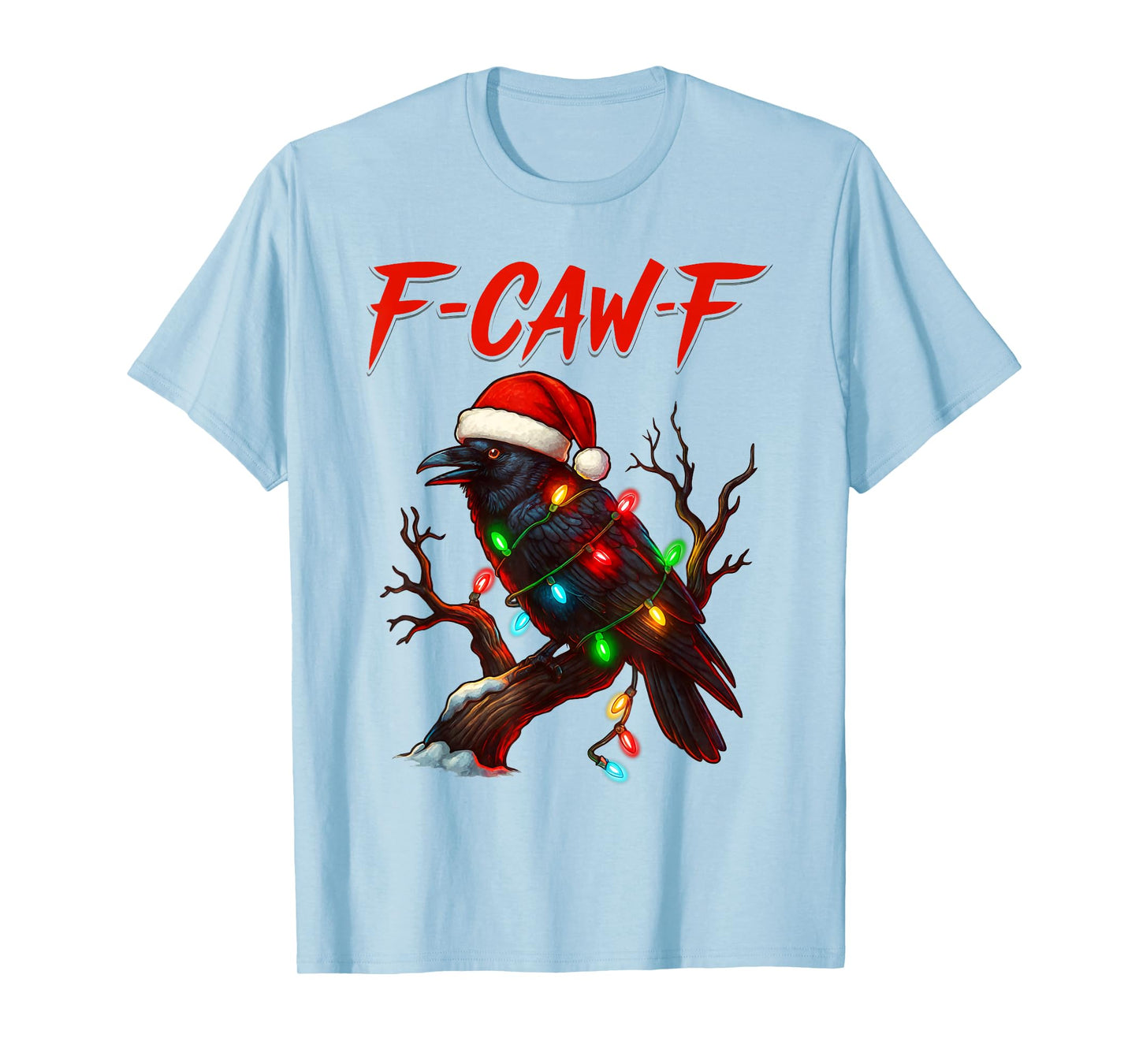 Black Crow F-Caw-F Funny Retro Christmas Lights Santa hat T-Shirt