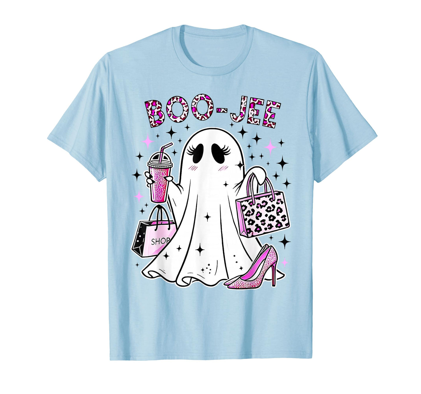 Coquette Pink Leopard Boo-JEE Ghost Halloween Women Girls T-Shirt
