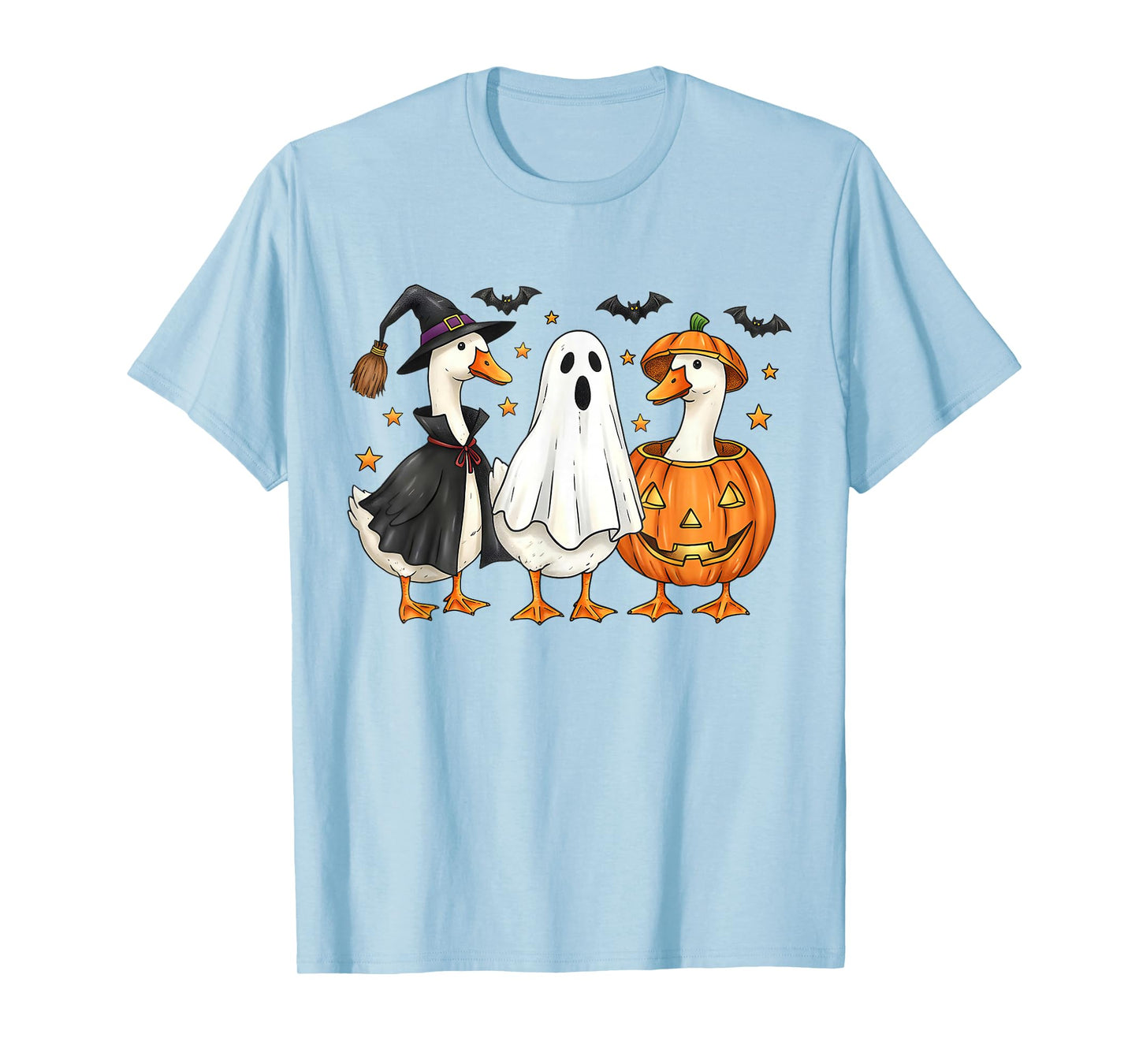 Retro Pumpkin Goose Halloween Fall Witch Funny Ducks Lover T-Shirt