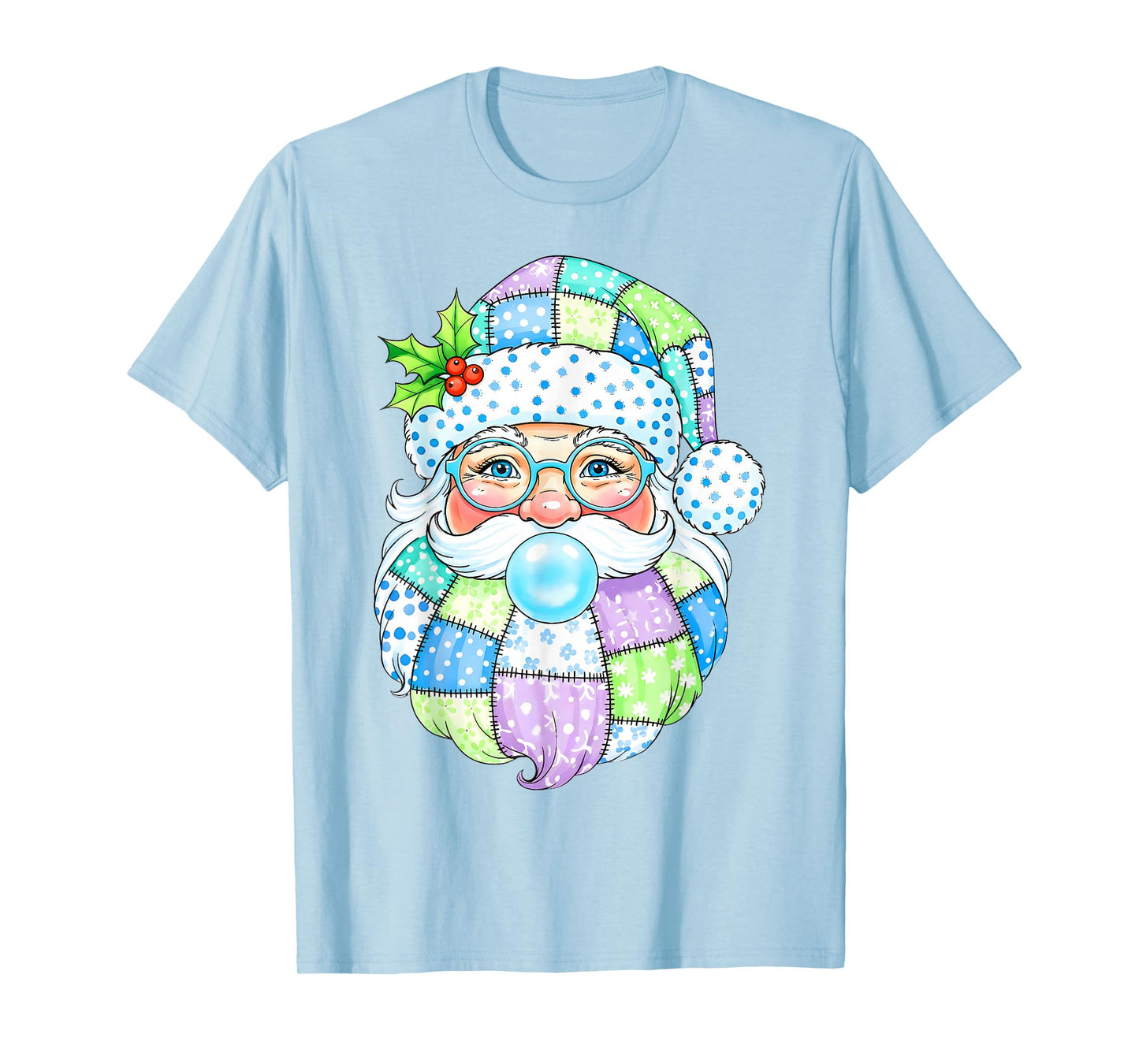 Patchwork Santa Claus Blowing Bubble Gum Girly Christmas Kid T-Shirt