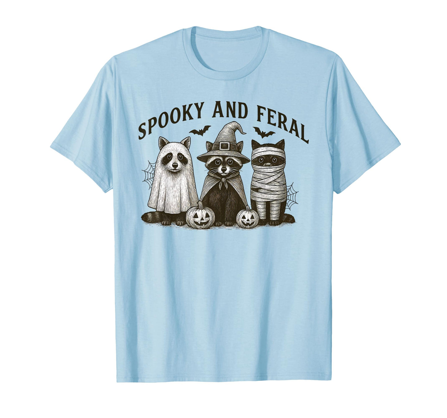 Spooky and Feral Halloween Witch Raccon Ghost Mummy Costume T-Shirt