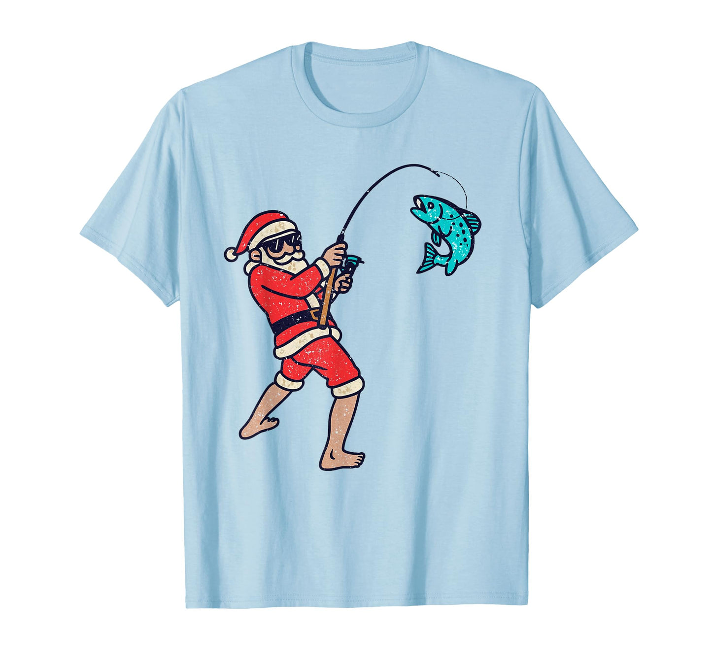 Santa Fishing Christmas Vintage Fish Funny Xmas T-Shirt