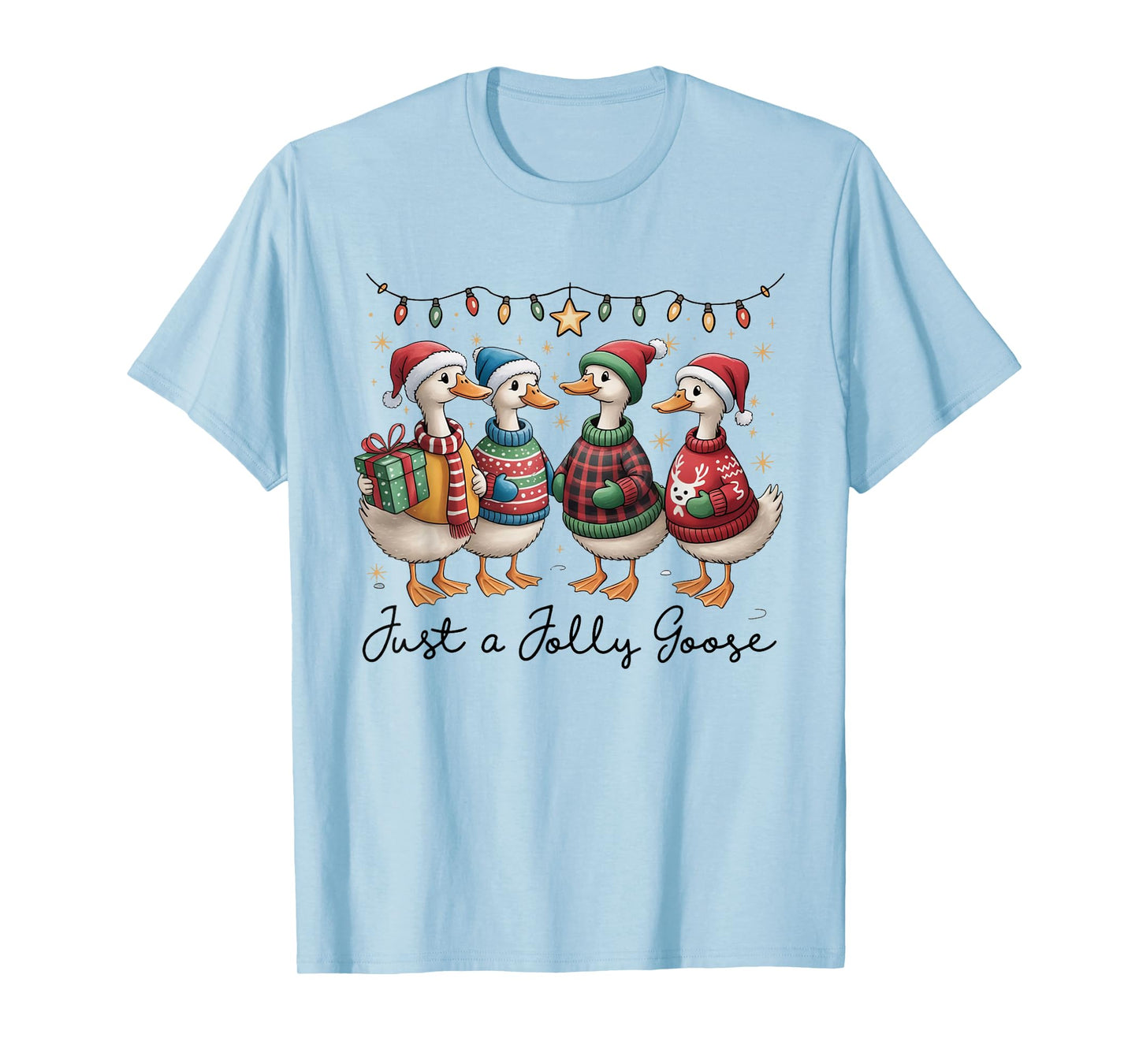 Just A Jolly Goose Funny Goose Santa Reindeer Cute Christmas T-Shirt