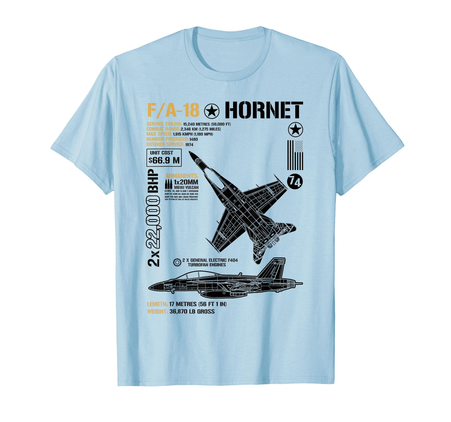 FA-18 Hornet Anatomy F-18 Fighter Jet Military Airplanes T-Shirt