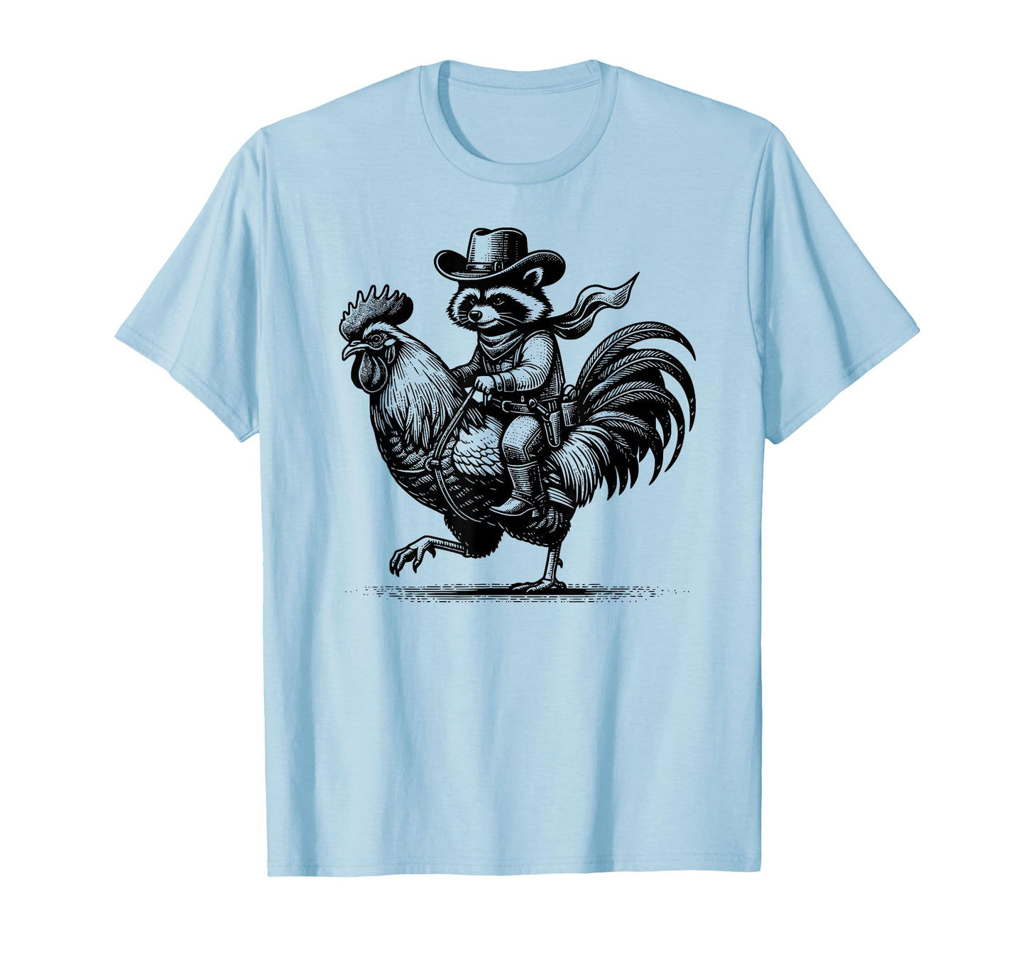 Funny Raccoon With Cowboy Hat & Boots Riding Rooster Vintage T-Shirt