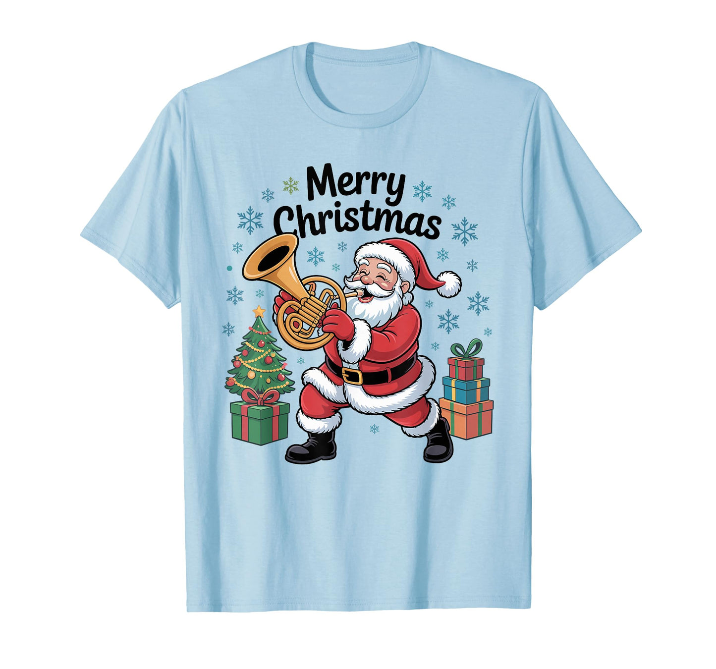Santa Christmas Design Funny French Horn Holiday Xmas Pajama T-Shirt