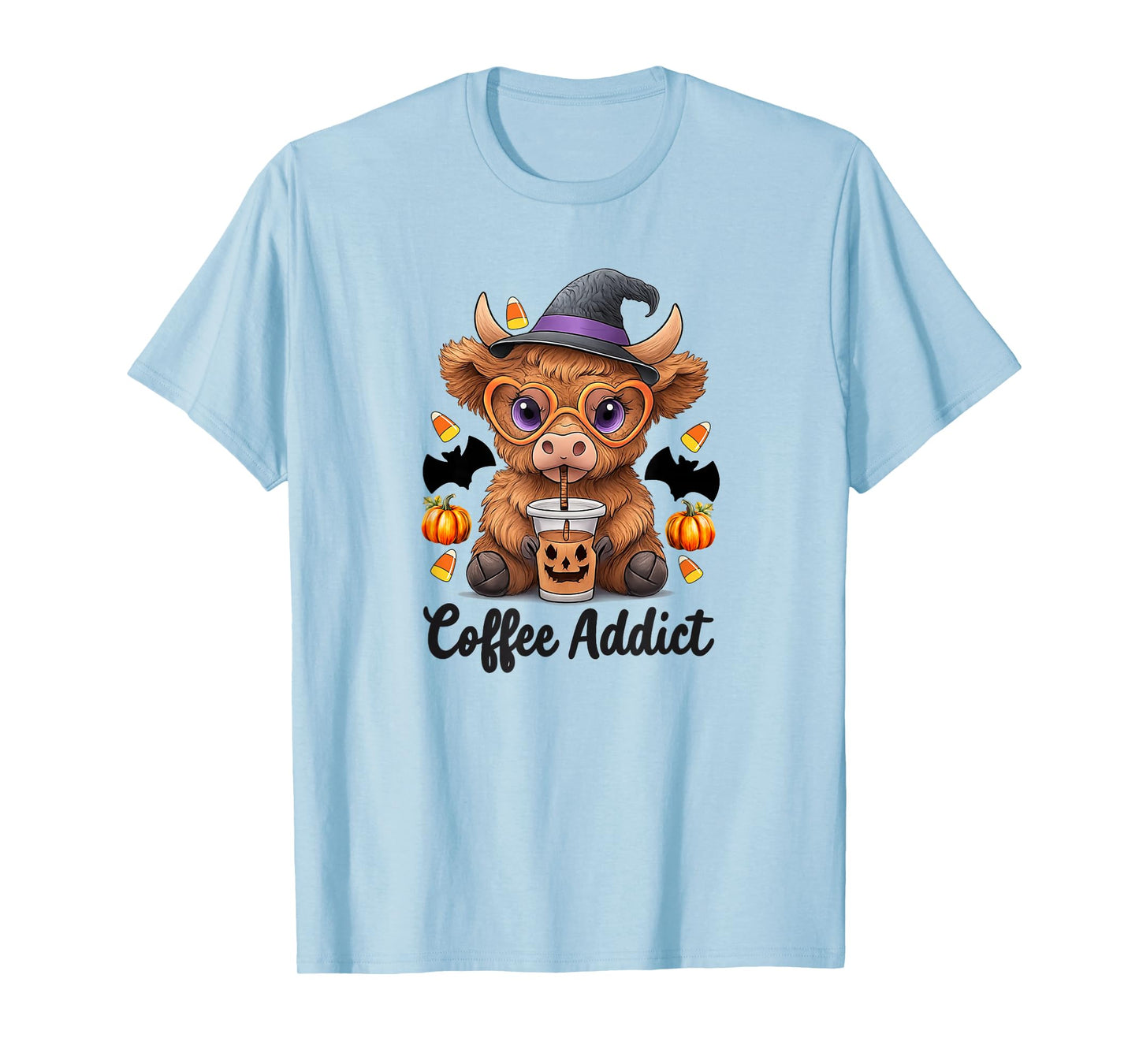 Cute Cow Drinking Coffee Halloween Art T-Shirt