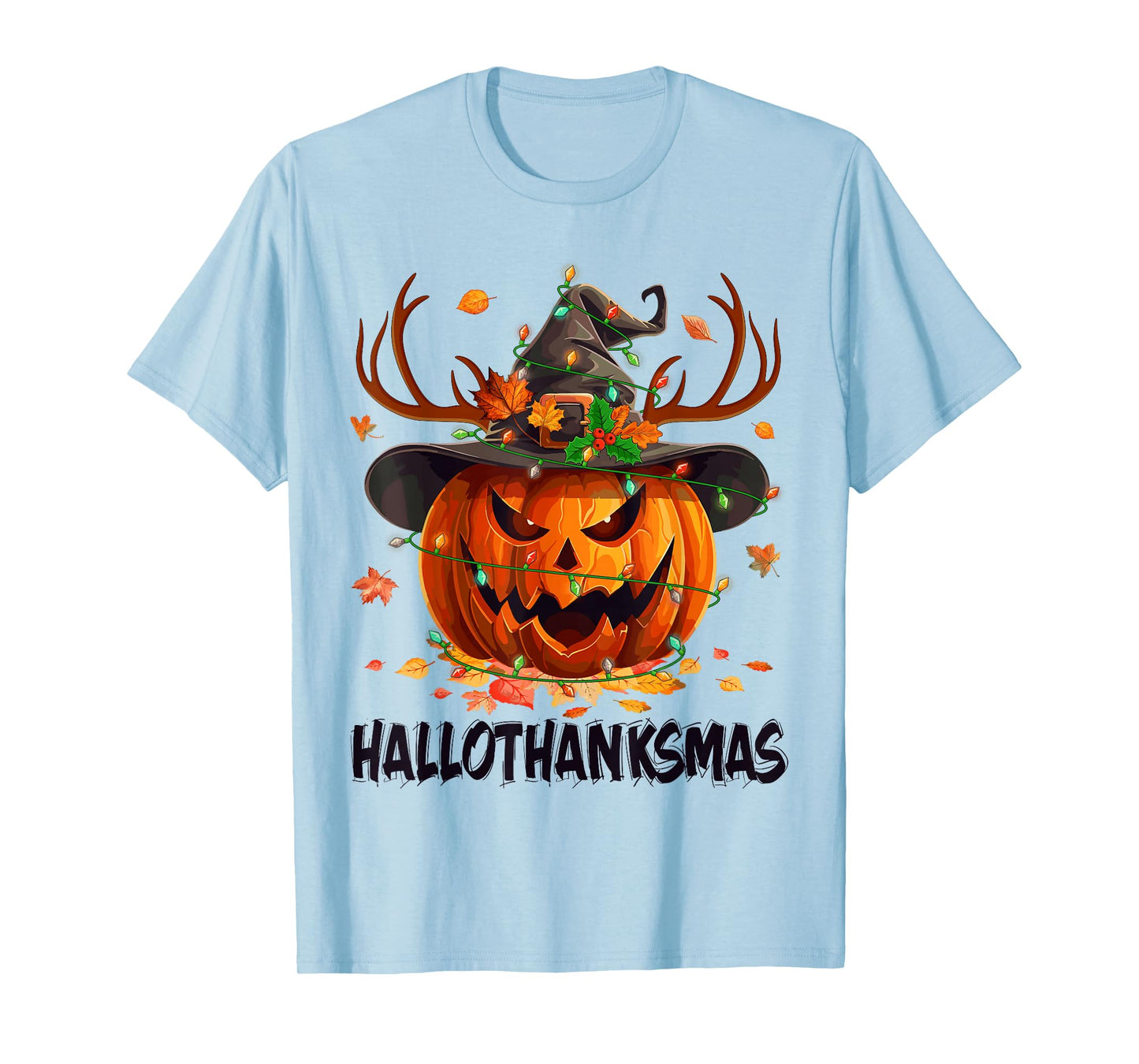 Happy Hallothanksmas Pumpkin Halloween Thanksgiving Xmas T-Shirt