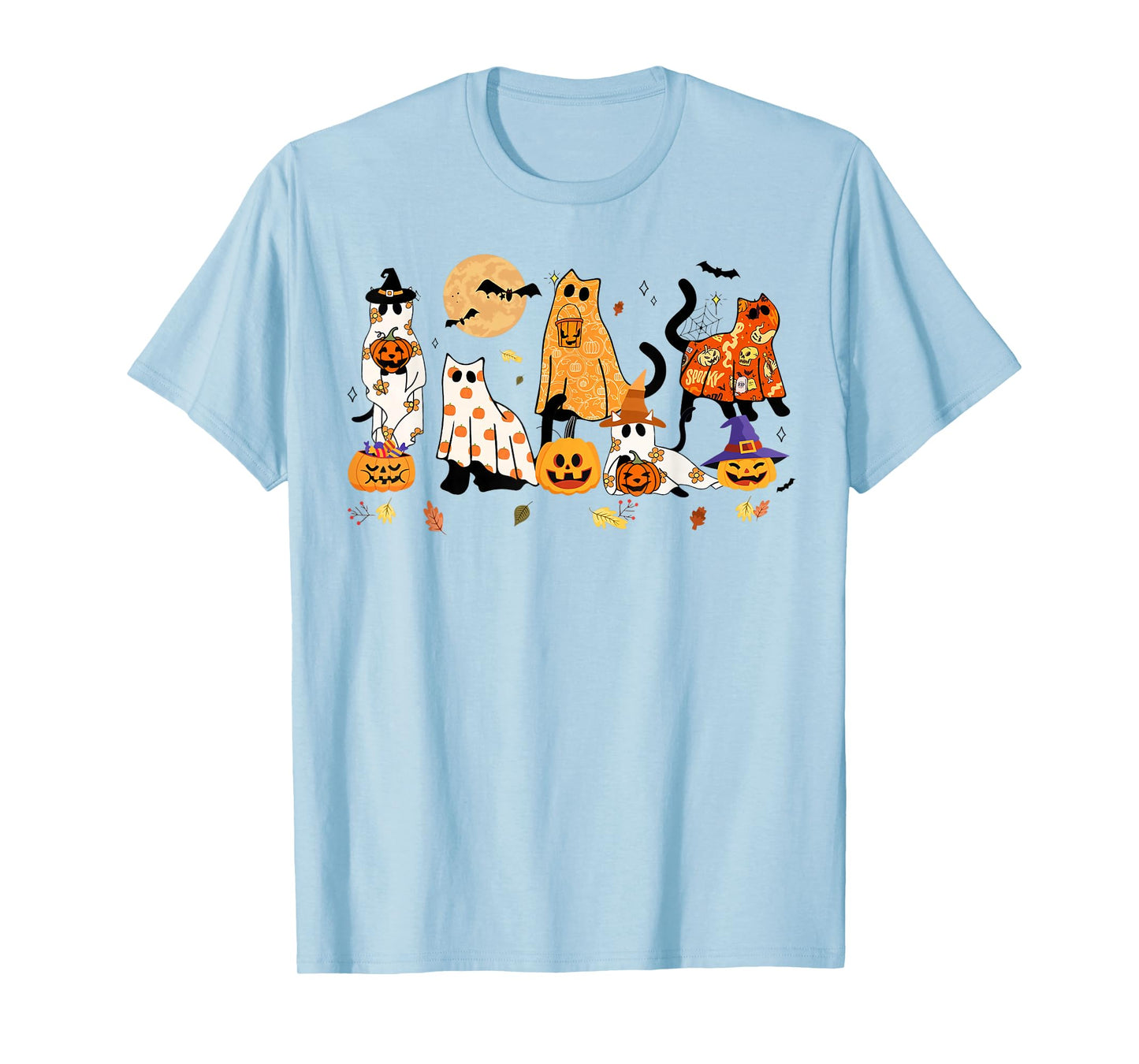 Retro Cute Black Cat Funny Halloween Pumpkin Men Women Kids T-Shirt