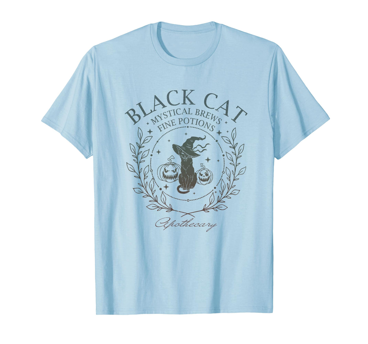 Black Cat Mystical Brews Fine Potions Witch Cat Halloween T-Shirt