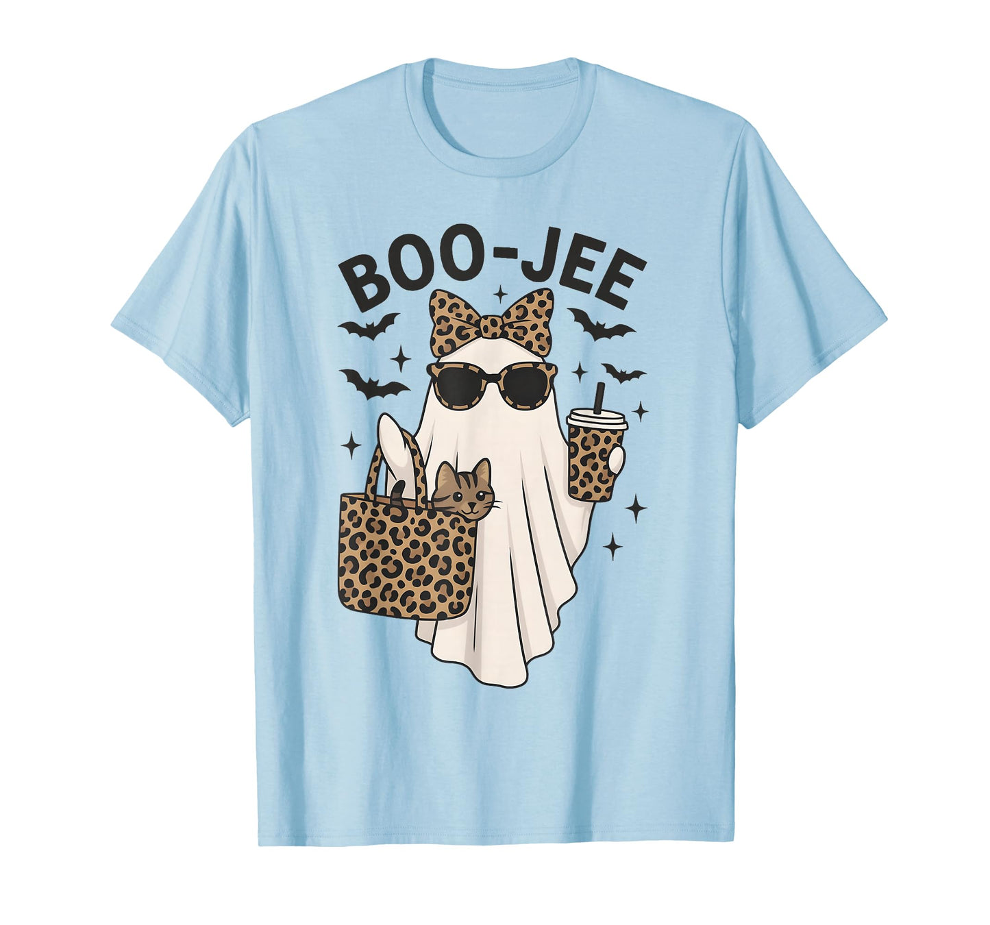 Coquette Leopard Cute Cat Ghost Coffee Boo-JEE Halloween T-Shirt