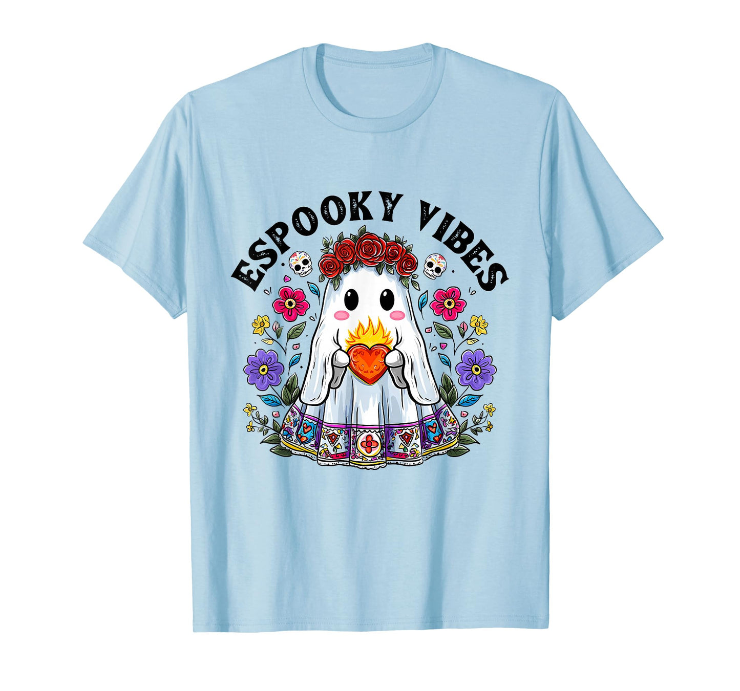 Espooky Vibes Halloween Floral Ghost Spanish Mexican Teacher T-Shirt