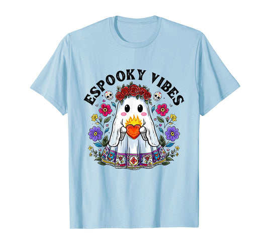 Espooky Vibes Halloween Floral Ghost Spanish Mexican Teacher T-Shirt
